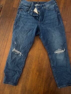 Express Women's Distressed Ankle Crop Jeans - Blue